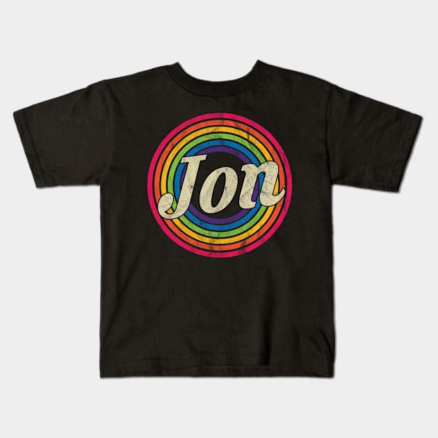 Jon - Retro Rainbow Faded-Style Kids T-Shirt by MaydenArt